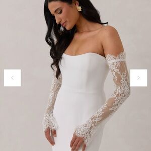 Park & Fifth White Strapless Dress with Lace Sleeves